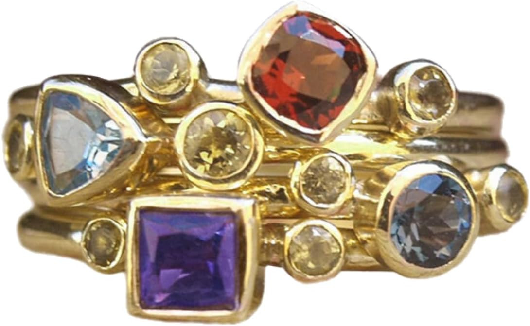 ENDLESSNESS & ETERNITY Colorful Gemstone Multi Colour 14K Gold Plated Wedding Band Ring Chunky St... | Amazon (US)