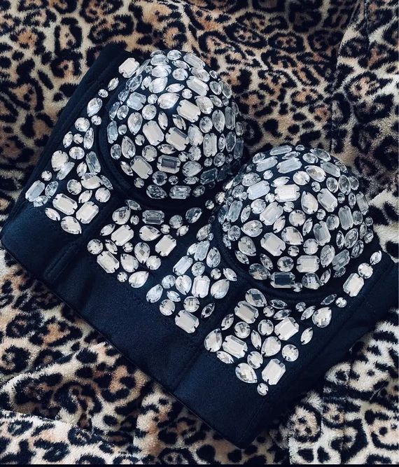 Silver Jewel rhinestone embellished beaded bustier crop corset bralette - Free Delivery | Etsy (US)