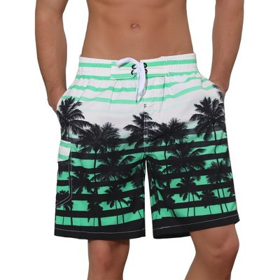 Lars Amadeus Men's Color Block Tropical Trees Printed Striped Beach Shorts Green 34 | Target