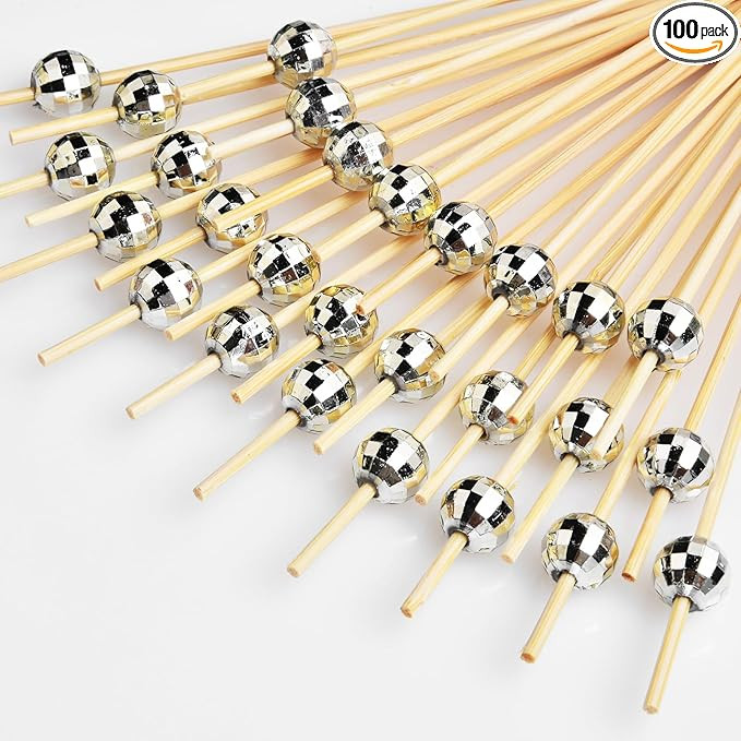 ALINK 100 Pcs Disco Ball Cocktail Picks, 4.7 in Disco Ball Decor Toothpicks for Appetizers, Drink... | Amazon (US)