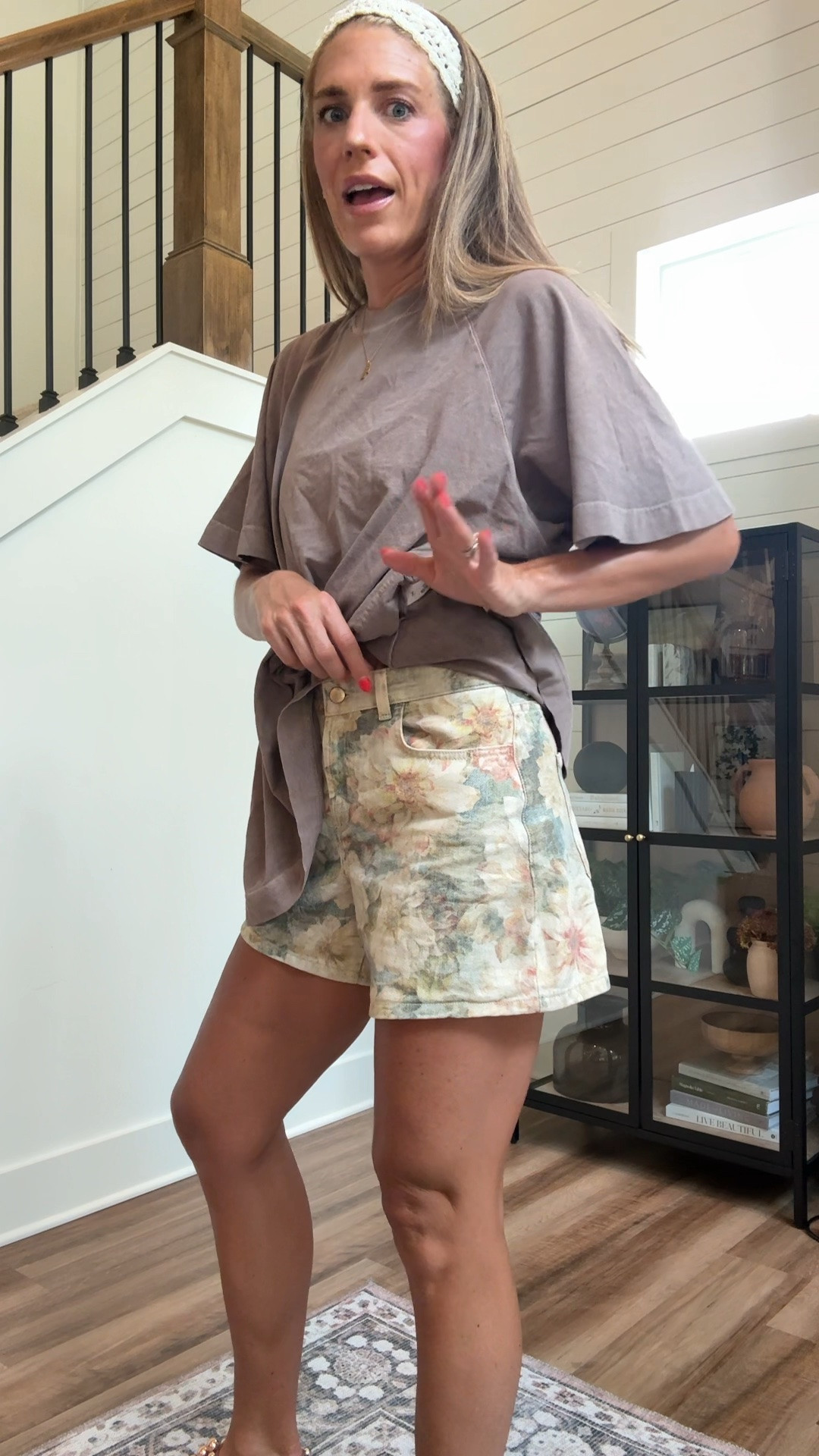 Summer outfit I wore today as a toddler, mom. I love this oversized tea from a few movement. I am wearing my size small it does run oversize. I am wearing a true size in these denim shorts size up in the sandals.

#LTKootd #LTKmomlife #LTKTall