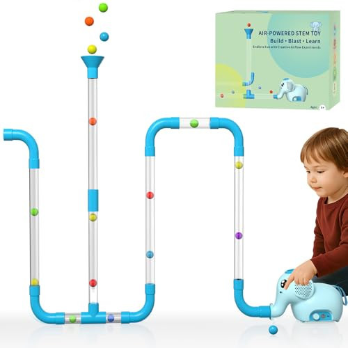 STEM Air-Powered Building Toys for Kids Ages 3 4 5 6 7 8+– Educational Air Tubes Toy& Turbine Set with 30 Foam Balls – Rechargeable Construction Kit for Boys & Girls – Fun Science Gift for Teens | Amazon (US)