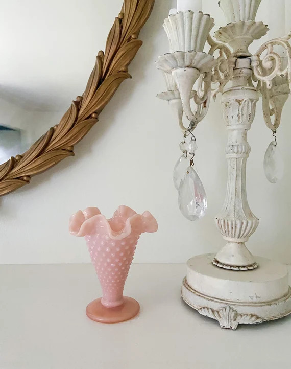 Fenton Rose Pastel Hobnail 4 Double Crimped Footed Vase | Etsy | Etsy (US)