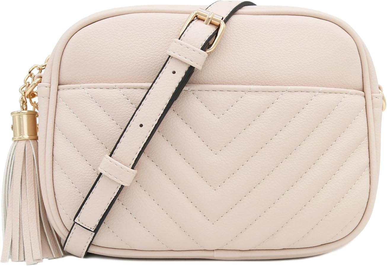 Chevron Quilted Crossbody Camera Bag with Chain Strap and Tassel | Amazon (US)