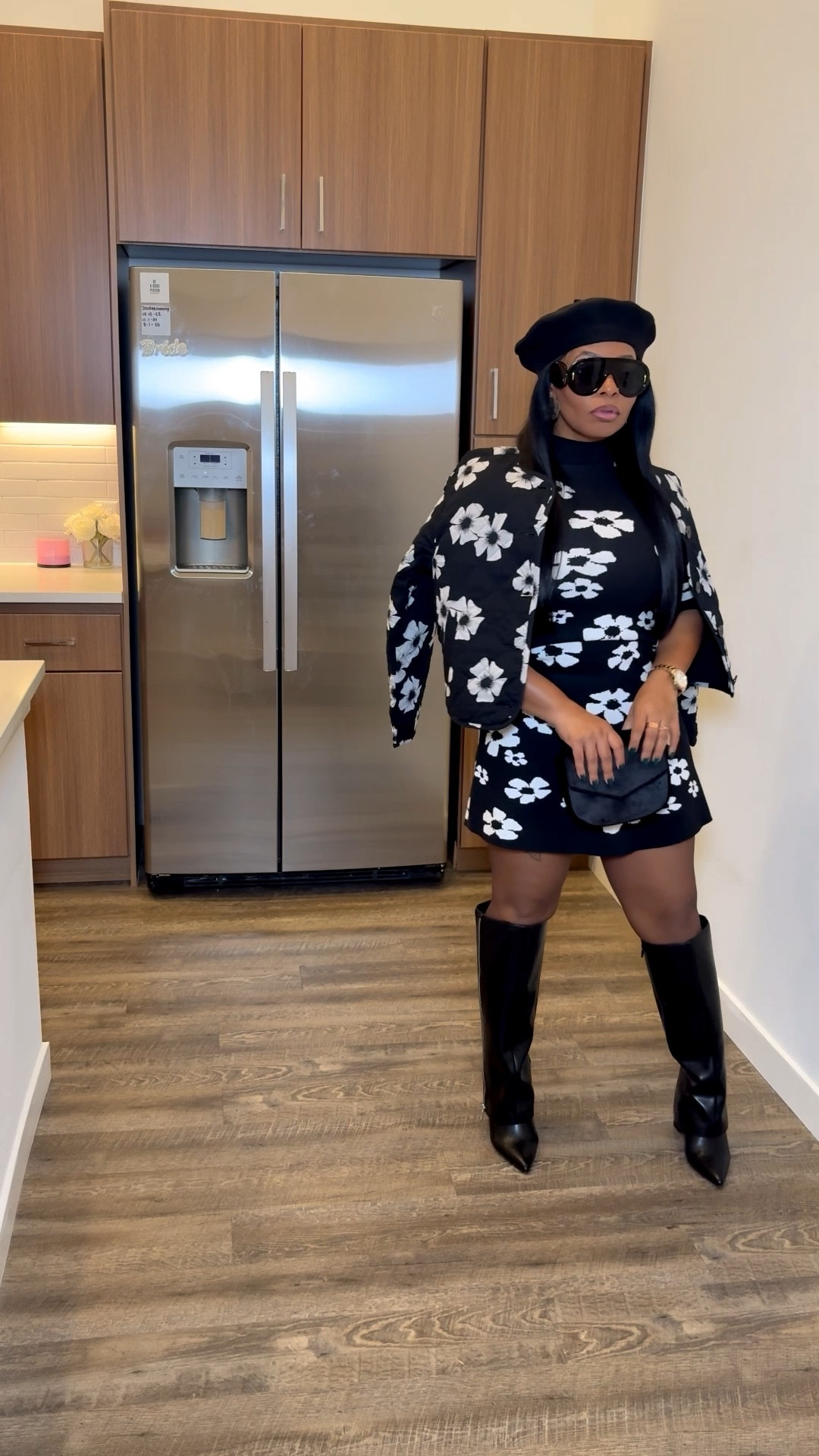 Parisian date night vibes, but make it cozy 🖤✨

I’m wearing a black turtleneck sweater dress with delicate white flowers, paired with a matching jacket, knee-high boots, a beret, and oversized sunglasses—very much a she’s headed to Paris vibe.

✨ Fit details:
• I’m 5’2”, 160 lbs, wearing size small in dress & jacket
• Dress runs big—size down
• Boots size 8, very comfortable

Style doesn’t have to be expensive—just confident. Shop the full look below and recreate this date night / Parisian chic / sweater dress moment. 

 

#LTKgrwm #LTKootd #LTKValentine