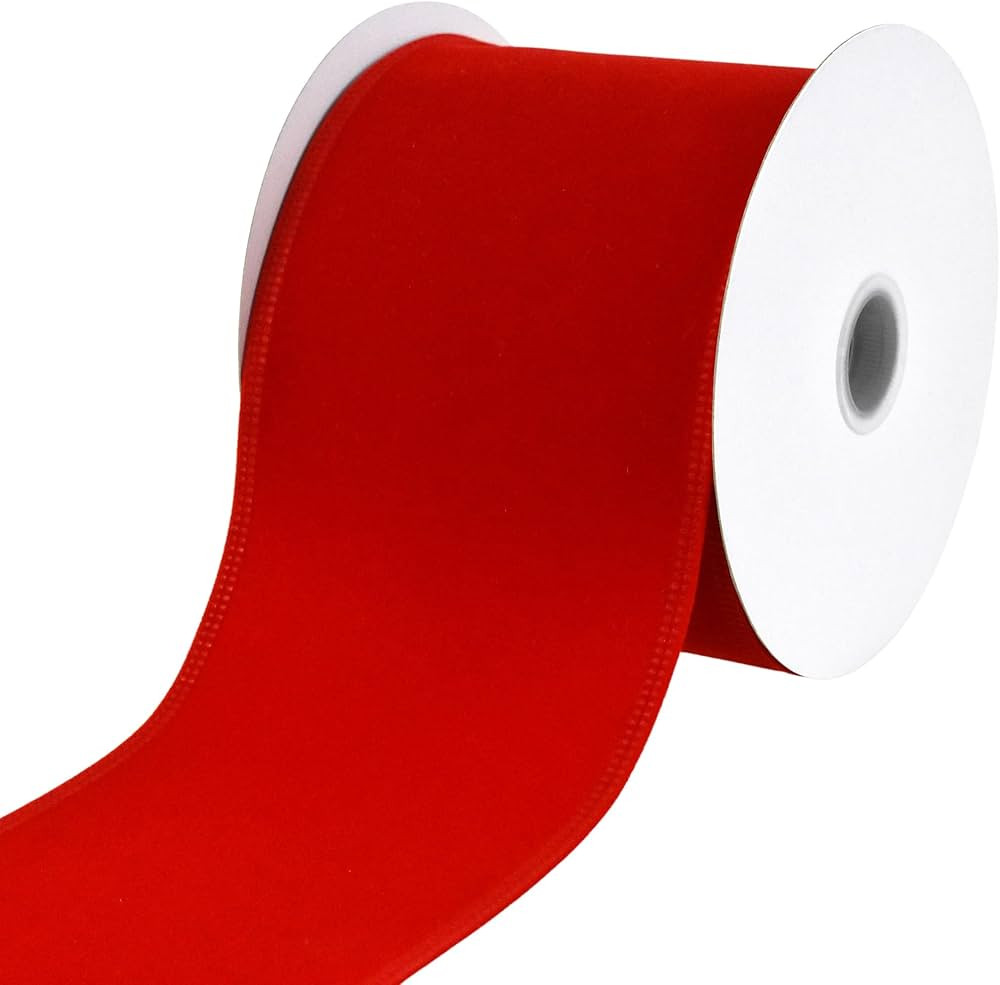 Homeford Christmas Velvet Wired Edge Ribbon, 4-inch, 10-Yard, Bright Red | Amazon (US)