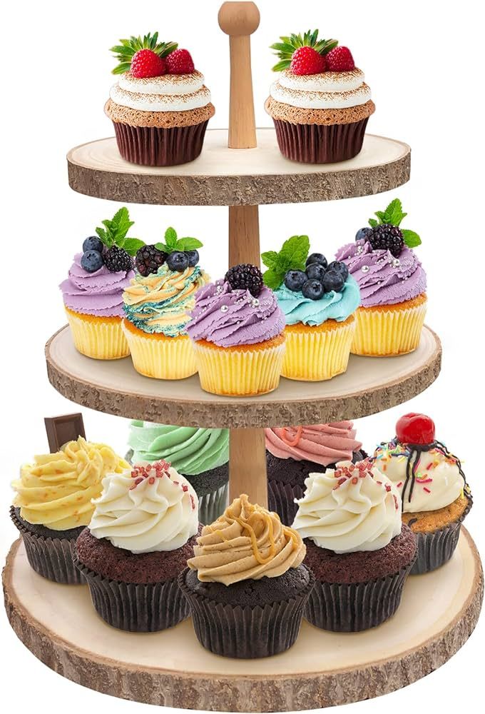 Cupcake Stand 3 Tier Cupcake Holder Wood Tiered Tray Rustic Cupcake Stand for Party/Wedding/Birth... | Amazon (US)