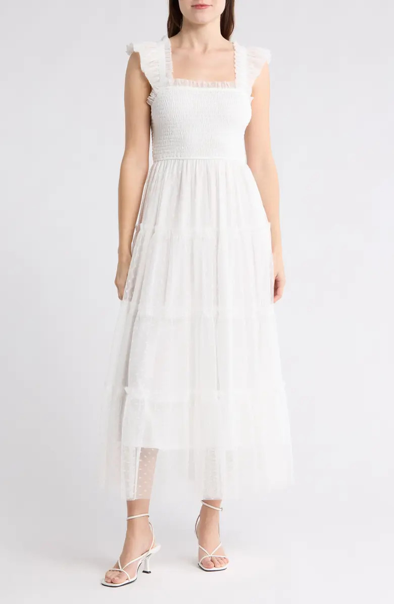 Mesh Smocked Tiered Midi Dress | Nordstrom Rack