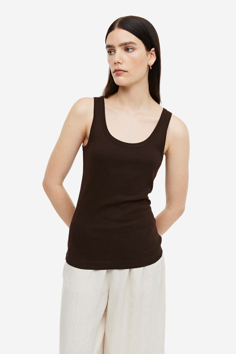 Pima cotton vest top - Dark brown - Ladies | H&M GB | H&M (UK, MY, IN, SG, PH, TW, HK)