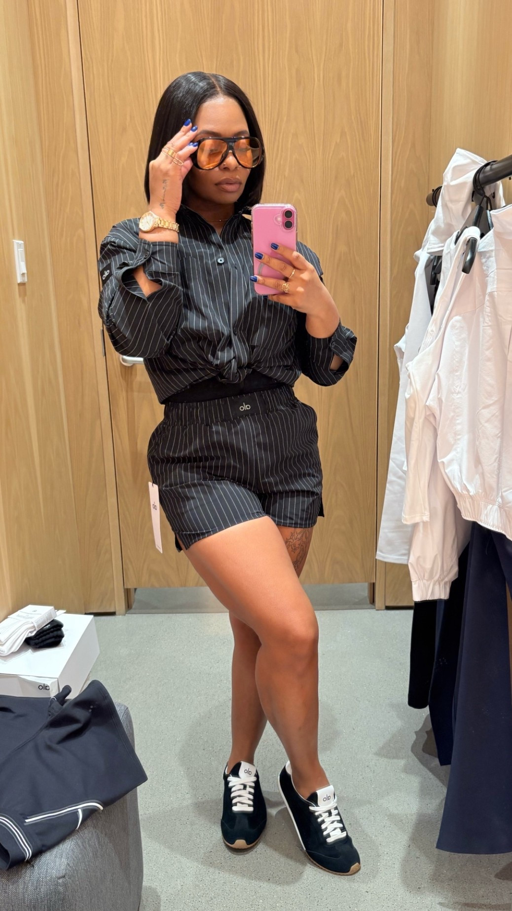 Weekend uniform unlocked 🤍 Wearing the cutest boxer style two piece set from Alo and I’m obsessed. The oversized fit top + comfy boxer shorts make this the perfect elevated lounge set, travel outfit, airport look, casual street style fit, and everyday athleisure moment. Alo didn’t miss with this set 🙌🏾

For reference: I’m 5’2”, 148 lbs wearing a size small top (fits oversized) and medium shorts. Size 8 shoes!

#LTKootd #LTKMothersDay #LTKgrwm