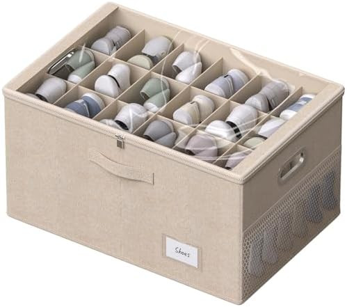 Shoe Organizer for Closet,Shoe Box Storage Containers Fit 18 Pairs,Foldable Shoe Storage Bins wit... | Amazon (US)