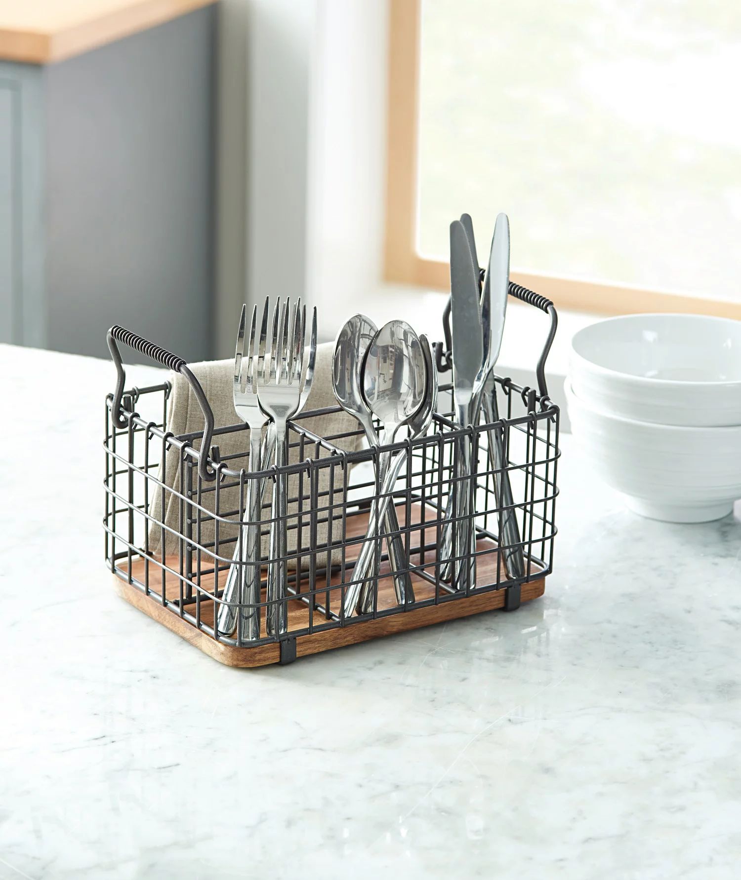 Better Homes & Gardens Wire Utensil Caddy, Gray Color with Wood Base - Walmart.com | Walmart (US)