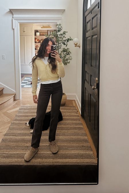 My favorite brown high rise 90s relaxed jeans are only $50 today!! (On sale from $90). 

Abercrombie jeans, Abercrombie essential easy tee, Madewell yellow cardigan, Boston Birkenstocks 

#LTKfindsunder50 #LTKsalealert #LTKMostLoved