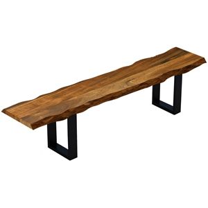 HomeRoots 55" Live Edge Modern Acacia Wood Bench with Black Metal Legs in Brown | Cymax