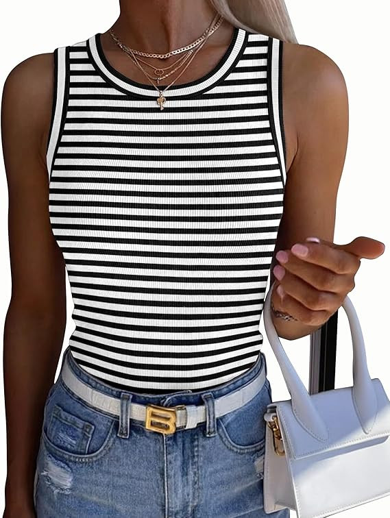 Zeagoo Womens Sleeveless Crewneck Ribbed Tank Tops Casual Basic Summer Top Slim Fitted Racerback ... | Amazon (US)