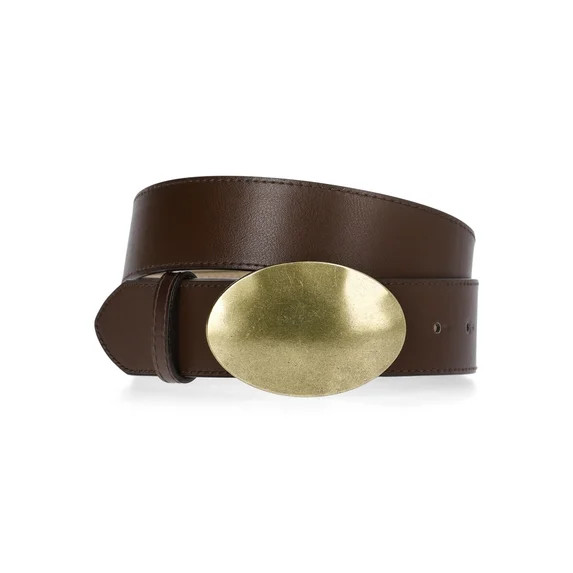 No Boundaries Hammered Buckle Faux Leather Belt, Women's S/M-2XL | Walmart (US)
