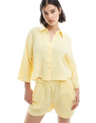 Vero Moda textured cropped shirt co-ord in pale yellow - YELLOW | ASOS | ASOS (Global)