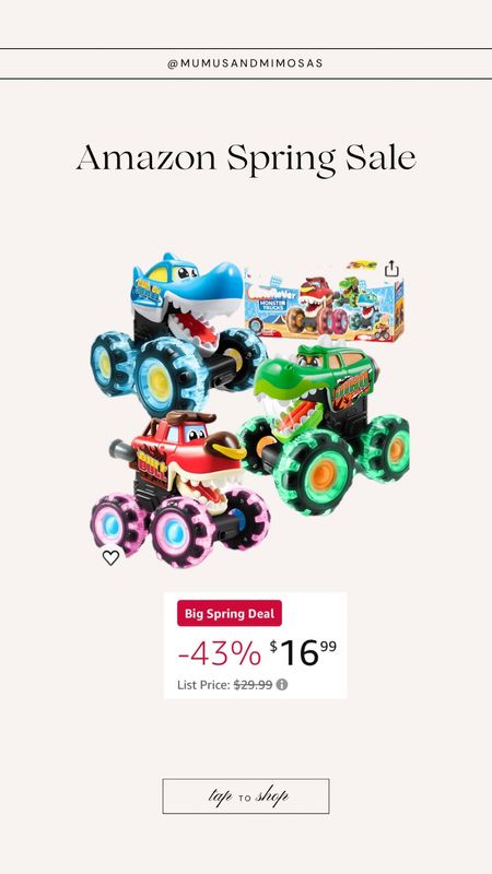 Amazon big spring sale
Monster truck cars 
Dino’s 
Boy, toys

#LTKsalealert #LTKbaby #LTKkids