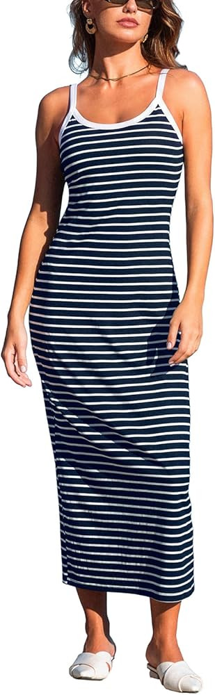 CUPSHE Women's Striped Midi Dress Sleeveless Scoop Neck Bodycon Tank Sundress Casual Summer Beach... | Amazon (US)