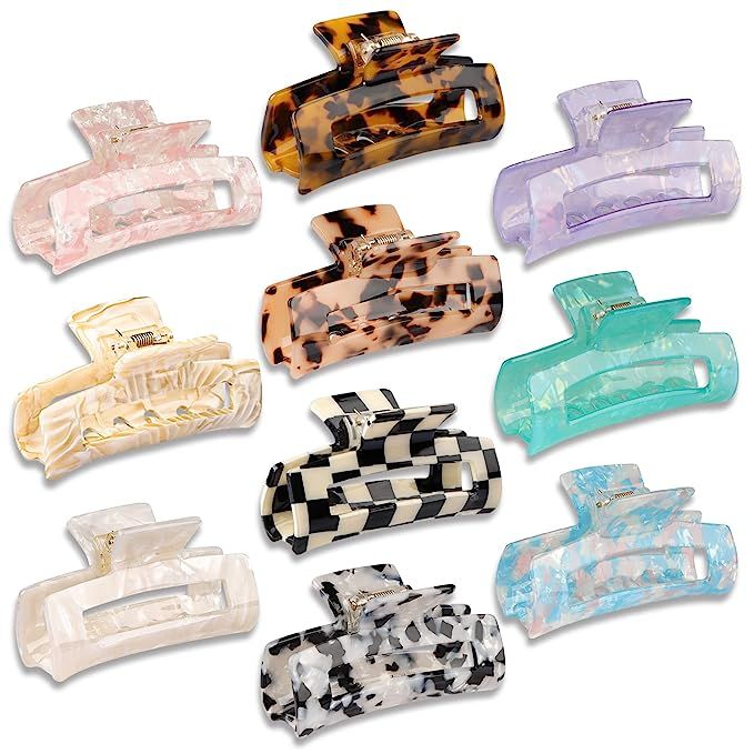 Magicsky 10 Pcs Hair Claw Clips for Women, Opal Marble Tortoise Acrylic Large Claw Clip for Thick... | Amazon (US)