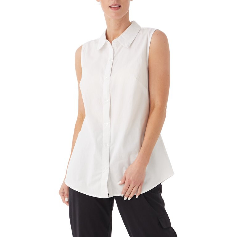 AmeriMark Women's Sleeveless Blouse Top – Button Down Lightweight Collared Shirt White 12 Petit... | Walmart (US)
