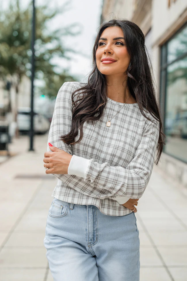 Layers Of Love Ivory and Tan Plaid Waffle Layering Top | Pink Lily