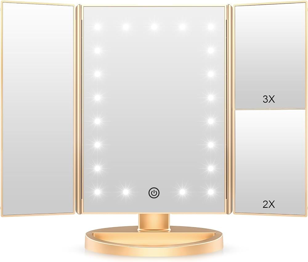 WEILY Lighted Vanity Makeup Mirror 1x/2x/3x Magnification Trifold with 36 LED Lights Touch Screen... | Amazon (US)