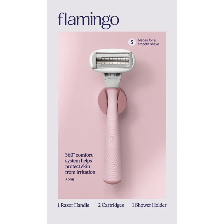 Flamingo Women's 5 Blade Razor: Rose Razor Handle with Shower Holder + 2 Razor Blade Refills | Walmart (US)