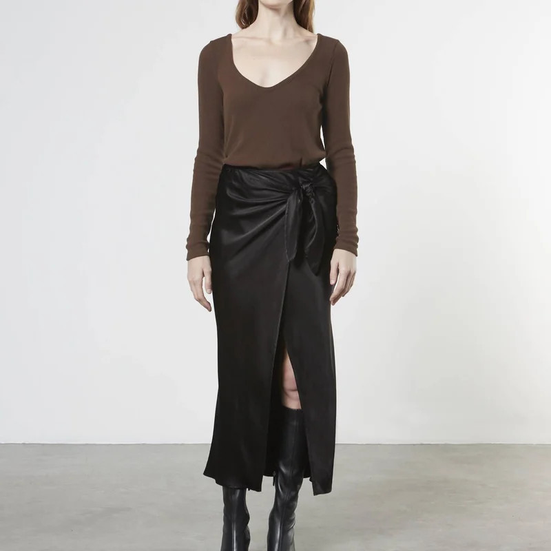 Enza Costa Knit V Neck Top In Saddle Brown - Brown - XS | Verishop