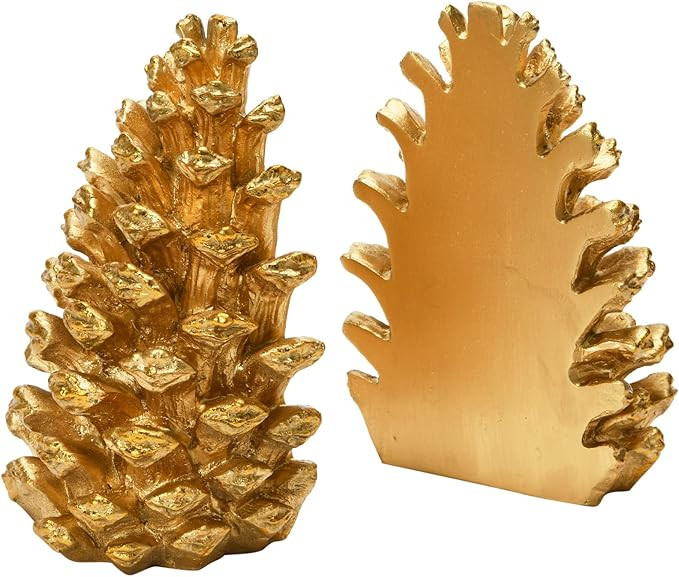 Creative Co-Op Resin Pinecone, Set of 2, Gold Finish Bookends | Amazon (US)