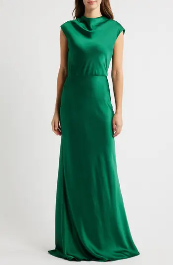Amsale High Cowl Neck Satin Gown | Nordstrom | Nordstrom