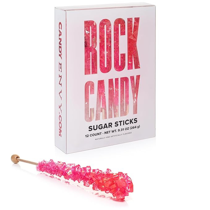 Candy Envy - Pink Rock Candy Sugar Sticks - Cherry Flavored - 12 Indiv. Wrapped - Pink Candy For ... | Amazon (US)