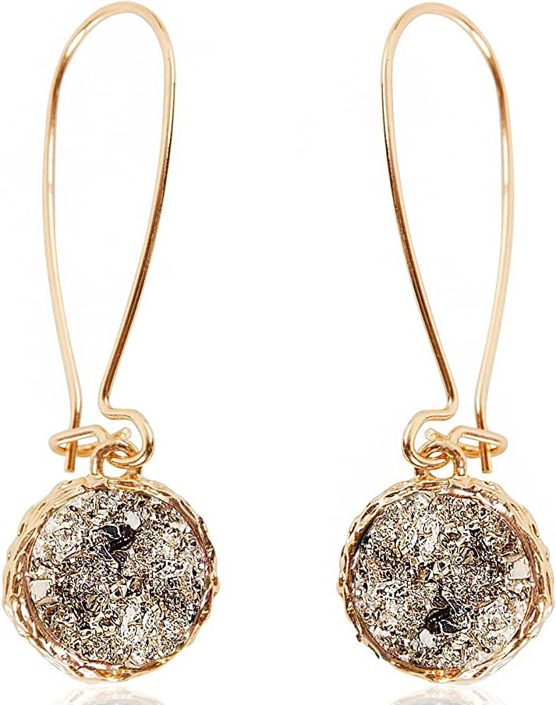 Humble Chic Simulated Druzy Threader Drop Earrings for Women - Gold, Silver, or Rose Gold Tone Tr... | Amazon (US)