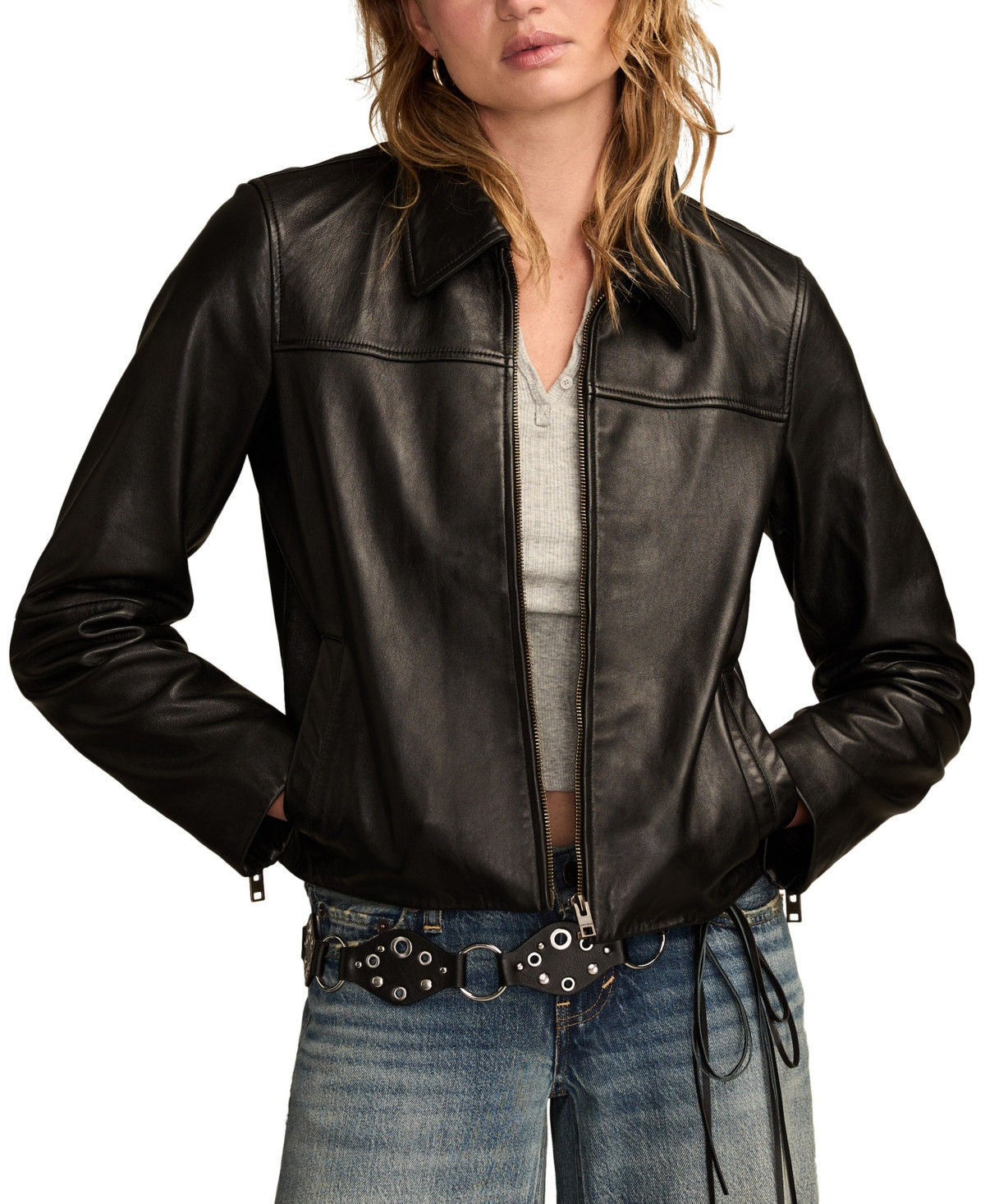 Lucky Brand Women's Zip Up Leather Jacket - Black | Macy's