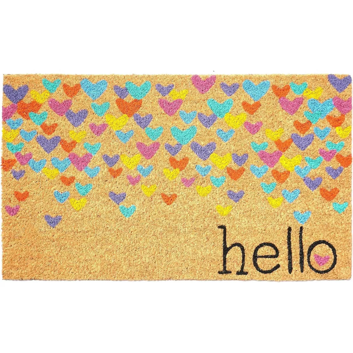 HomeRoots 17" X 29" Natural Blue and Yellow Coir Heart Outdoor Valentine's Day Door Mat | Target