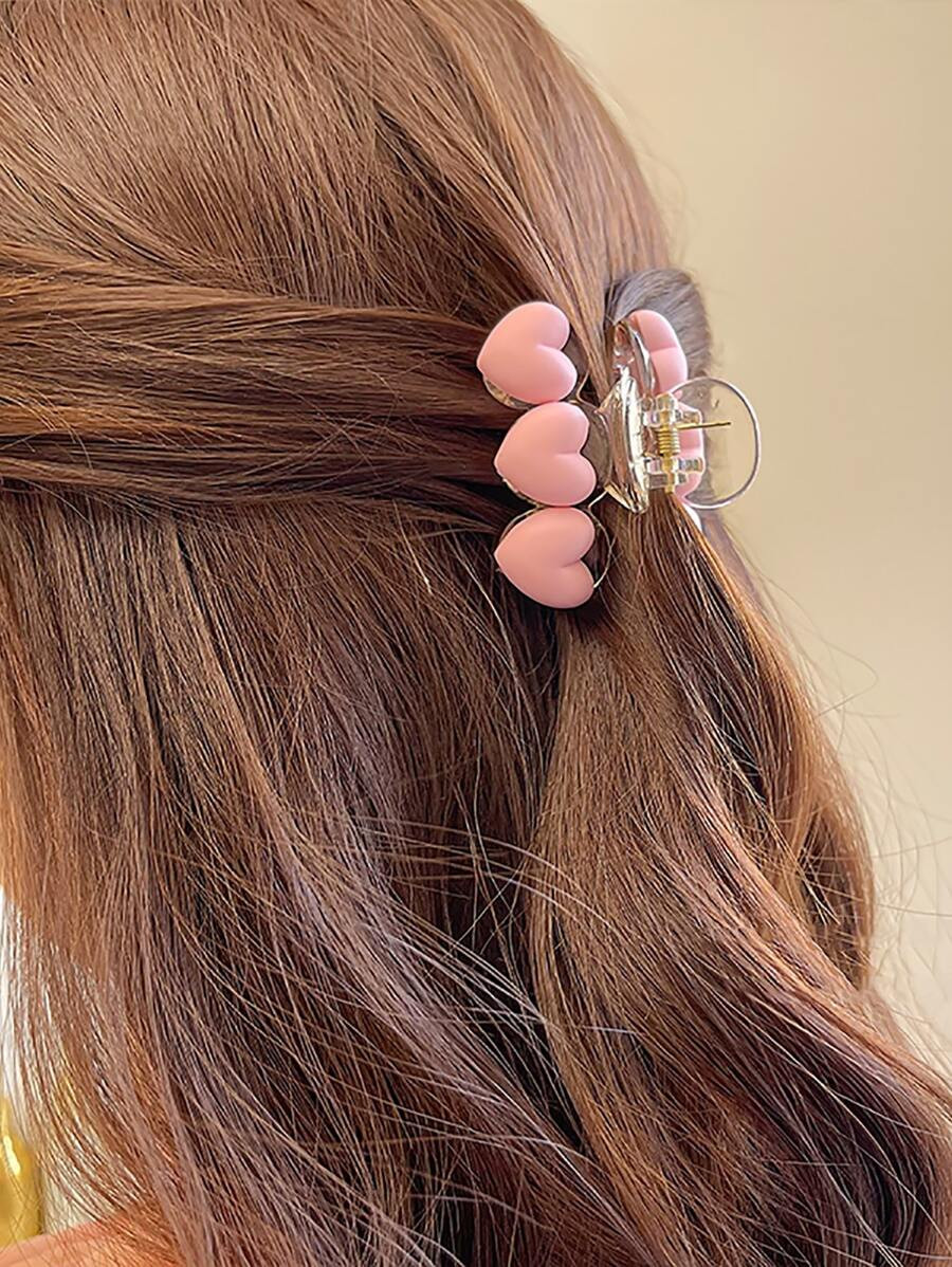 Heart Decor Pink Cute Hair Claw for daily casual outing wear | SHEIN