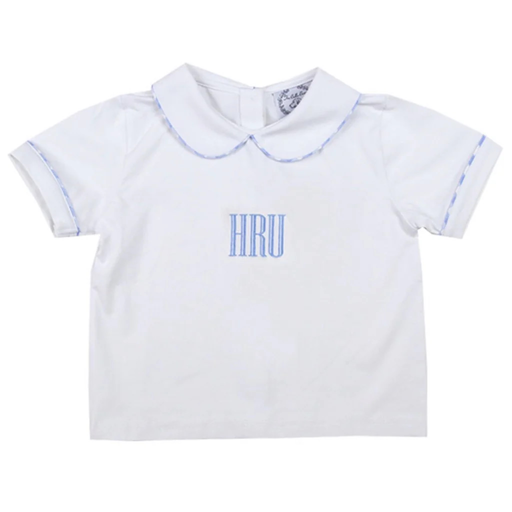 Peter Pan White Knit Shirt with Light Blue Gingham Trim | The Bella Bean