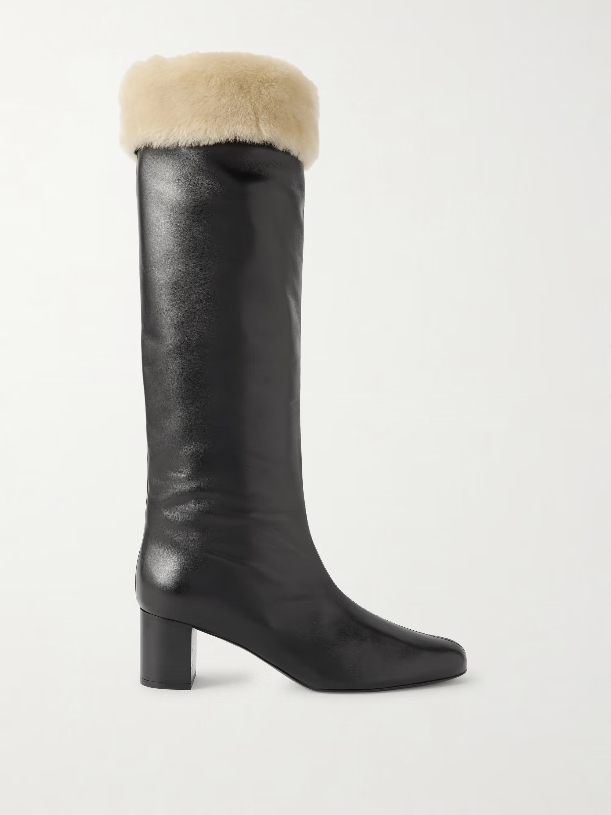 Downtown shearling-trimmed leather knee boots | NET-A-PORTER (US)