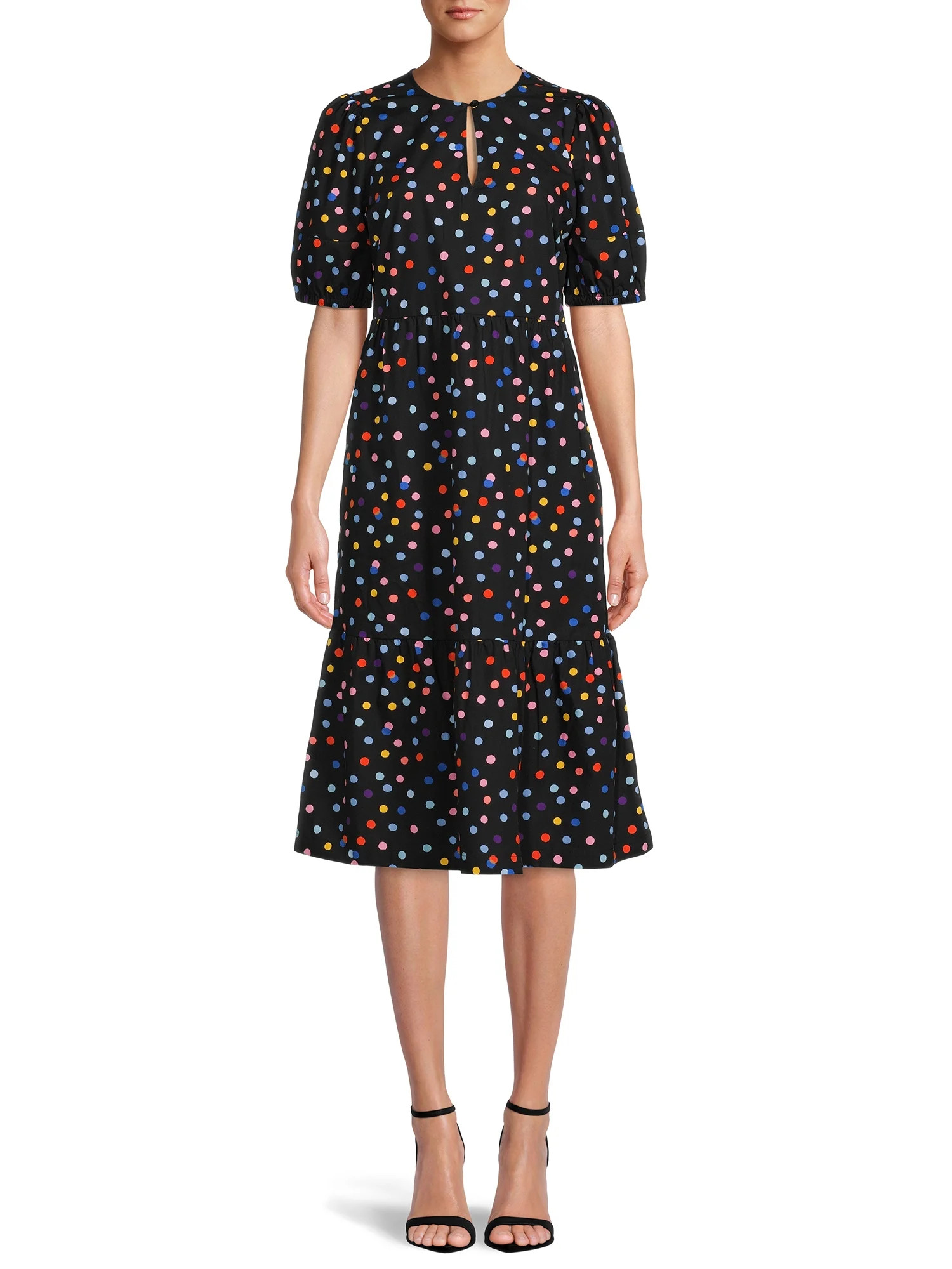 Time and Tru Women's Puff Sleeve Midi Dress | Walmart (US)