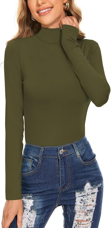 Women's Long Sleeve Mock Turtleneck Tops Casual Slim Fitted Lightweight Under Layer Pullover Shir... | Amazon (US)