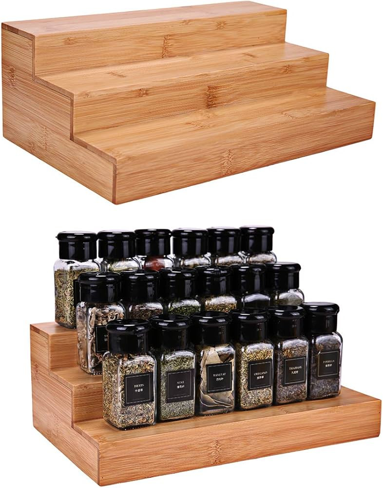 Sansnow Spice Rack Set, Cabinet Shelf, Spice Holder, 3-Tier Bamboo Spice Organizers for Cabinet, ... | Amazon (US)
