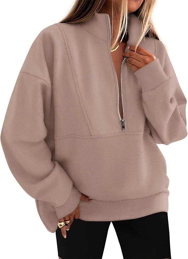 KIRUNDO Sweatshirt for Women 2025 Fall Half Zip Pullover Oversized Fleece Mock Neck Hoodies Fashi... | Amazon (US)