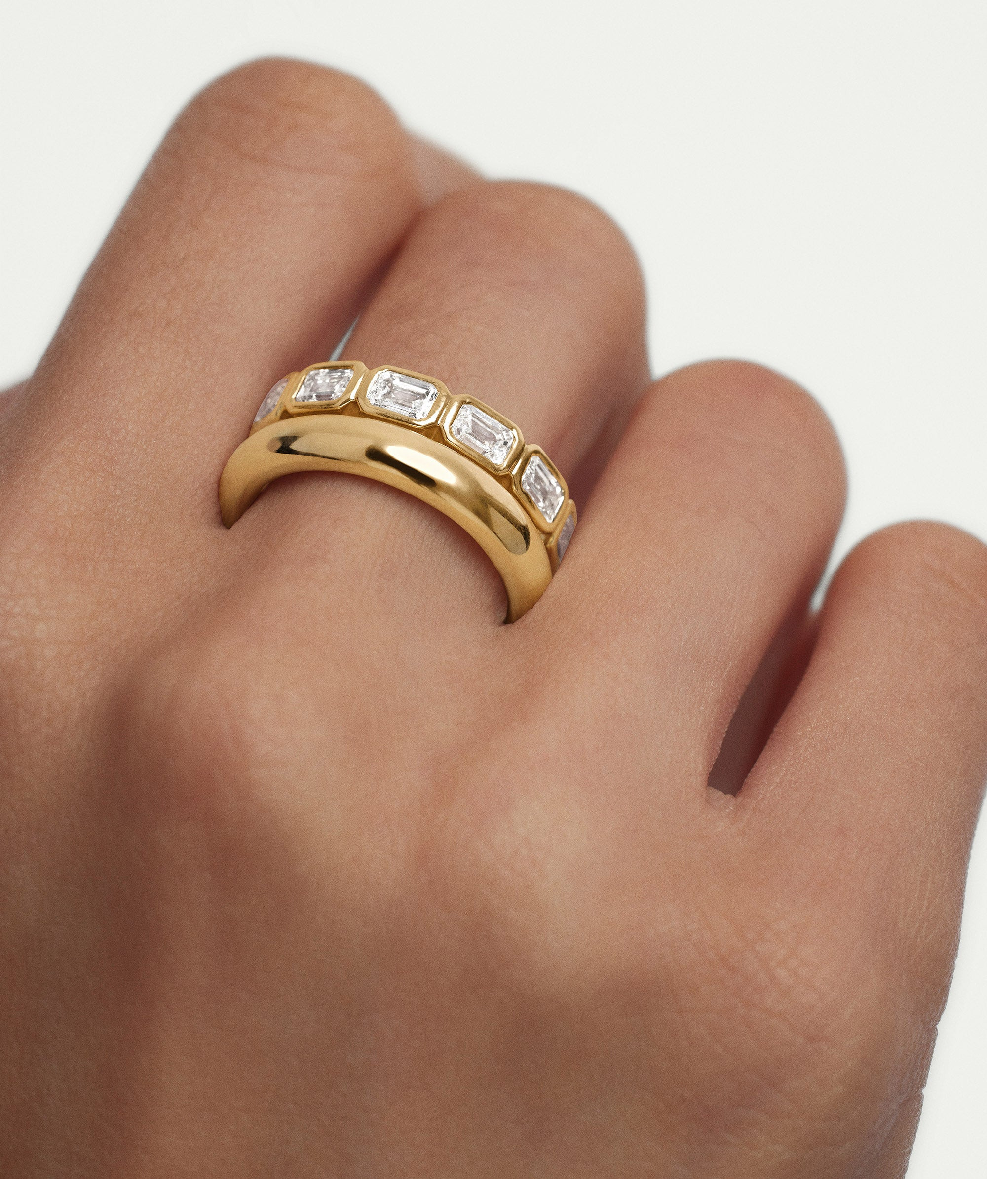 Lab Grown Diamond Emerald Cut Bezel Eternity Band | Mejuri Fine Crew