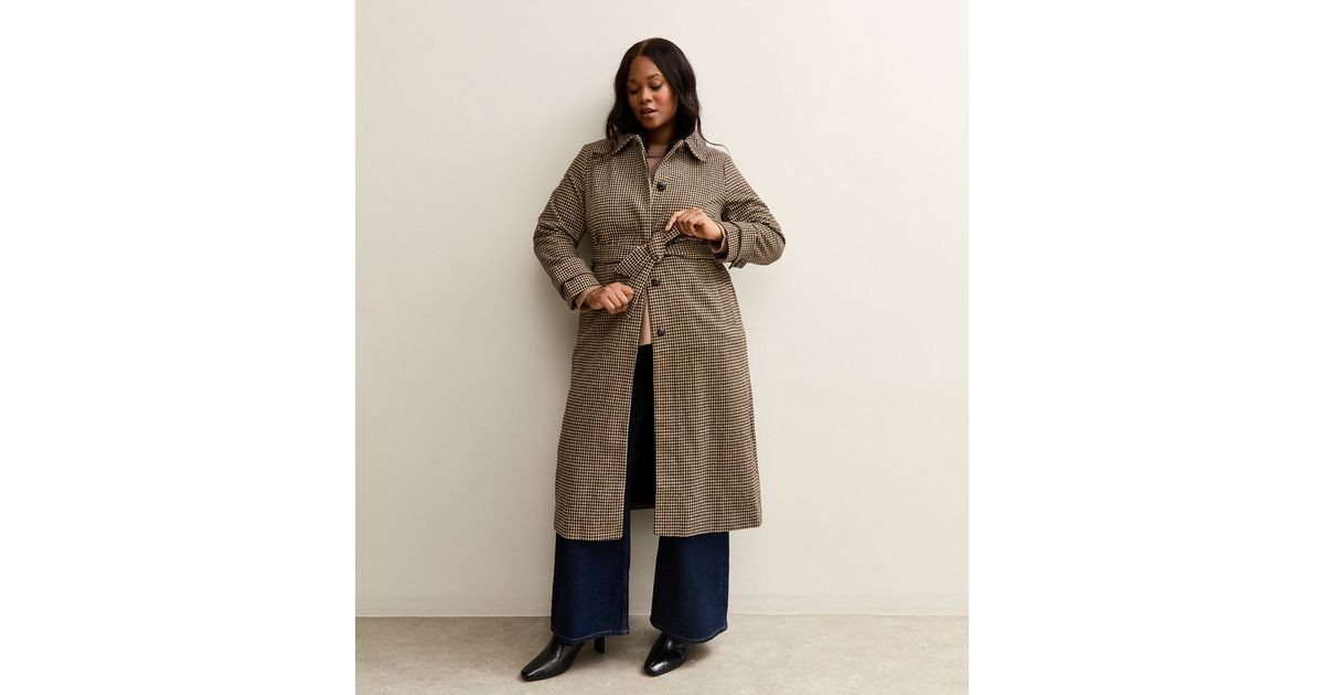 Curve Brown Checked Belted Midi Coat | New Look | New Look (UK)