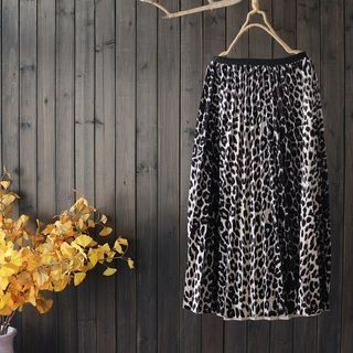 Leopard Pleated Midi Skirt Leopard - One Size | YesStyle Global