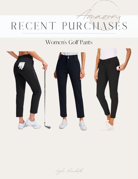 Women’s Amazon golf pants. I ordered size small in two of the pairs and tried a size extra small in the other. 

#LTKfindsunder50 #LTKSeasonal #LTKfitness