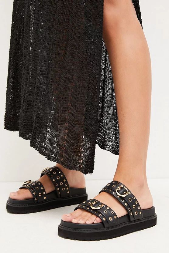Leather Studded Strap Mule Sandal | Karen Millen UK & IE