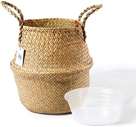 POTEY 710101 Seagrass Plant Basket - Hand Woven Belly Basket with Handles, Middle Storage Laundry... | Amazon (US)