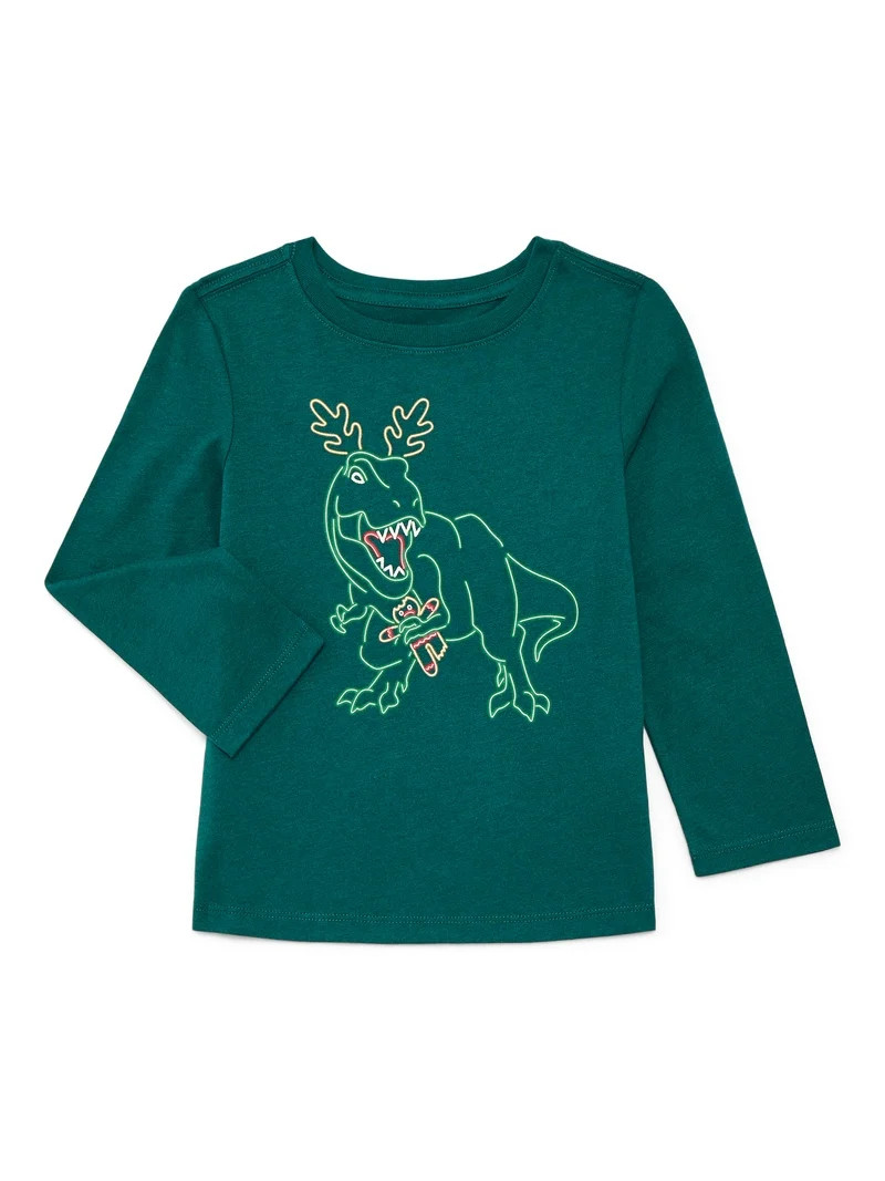 Holiday Time Toddler Boys or Girls Christmas Tee with Long Sleeves, Sizes 12M-5T | Walmart (US)