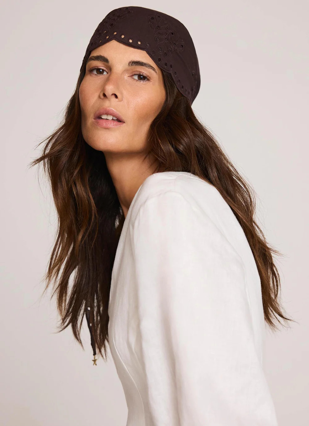 Brown Cotton Broderie Charm Scarf | Mint Velvet - US